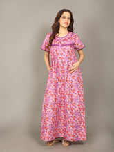 🌸 Evolove Cotton Nighty Maxi for Women Printed Short Sleeves | Full-Length | Side Pocket